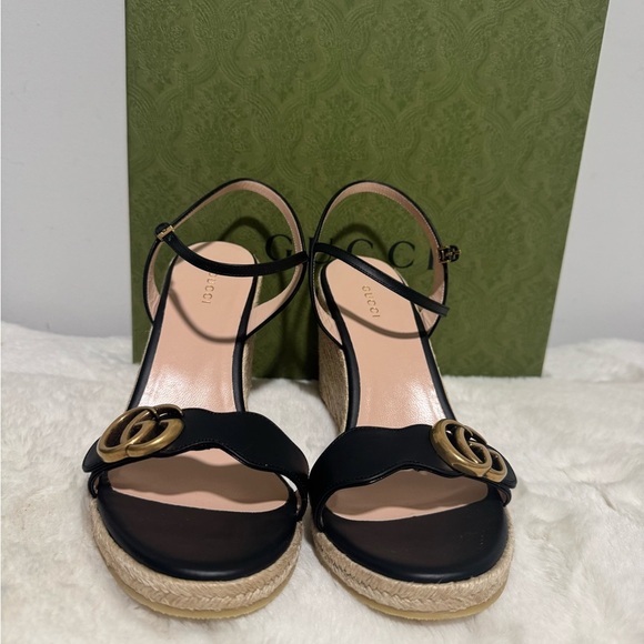 Gucci Black and Gold Wedge Sandals - Picture 3 of 7